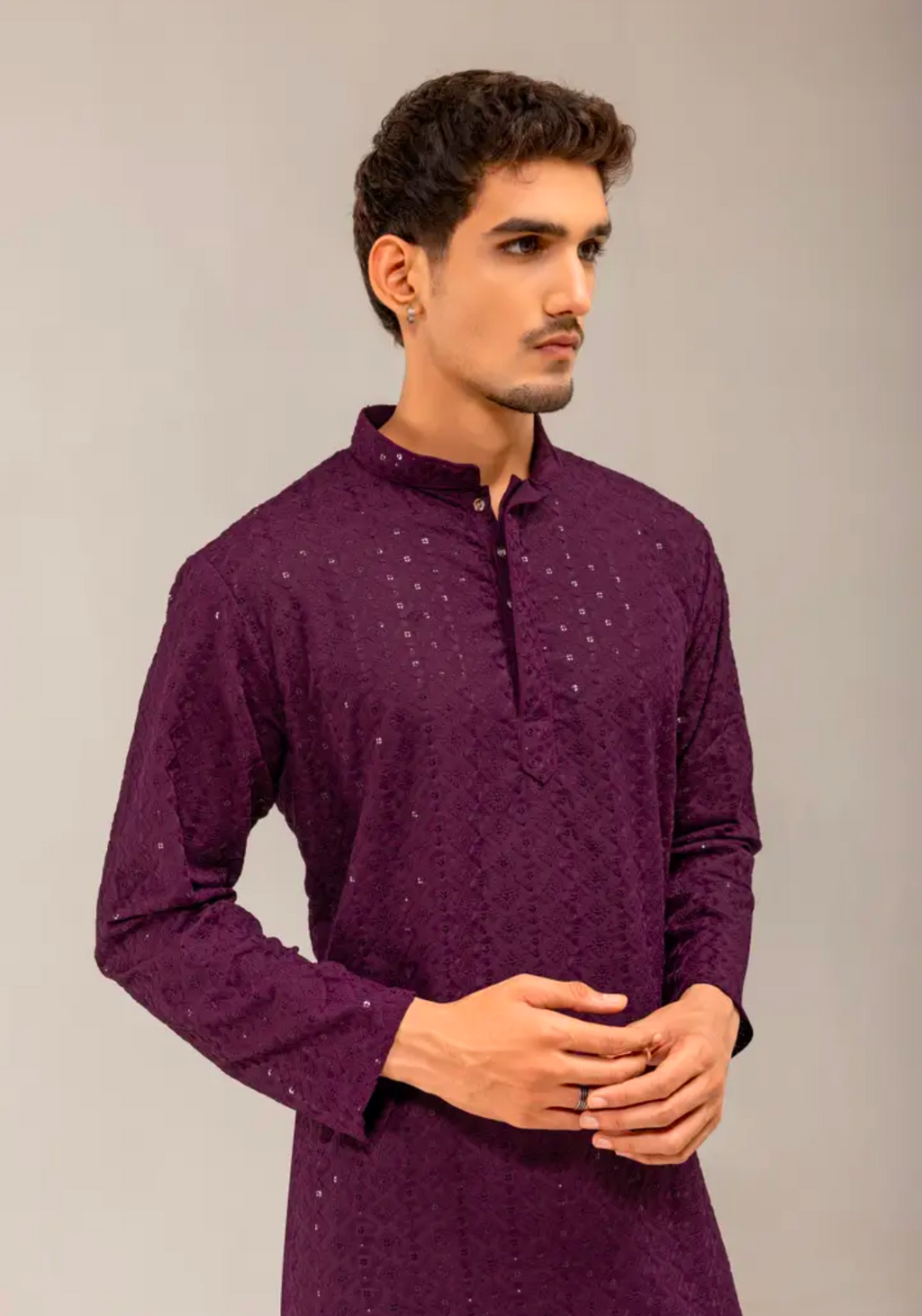 Purple Embroided  Men's Kurta
