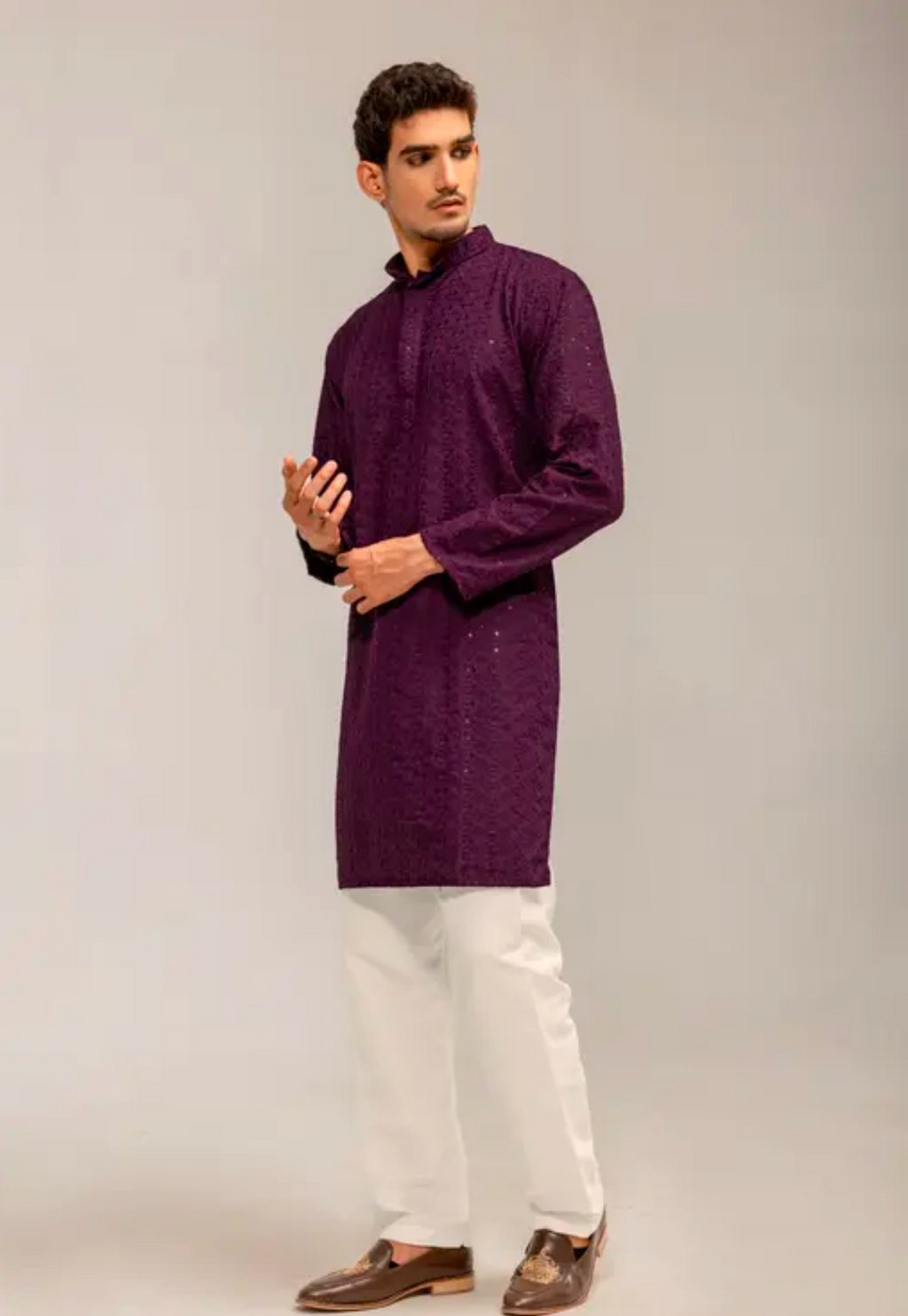 Purple Embroided  Men's Kurta