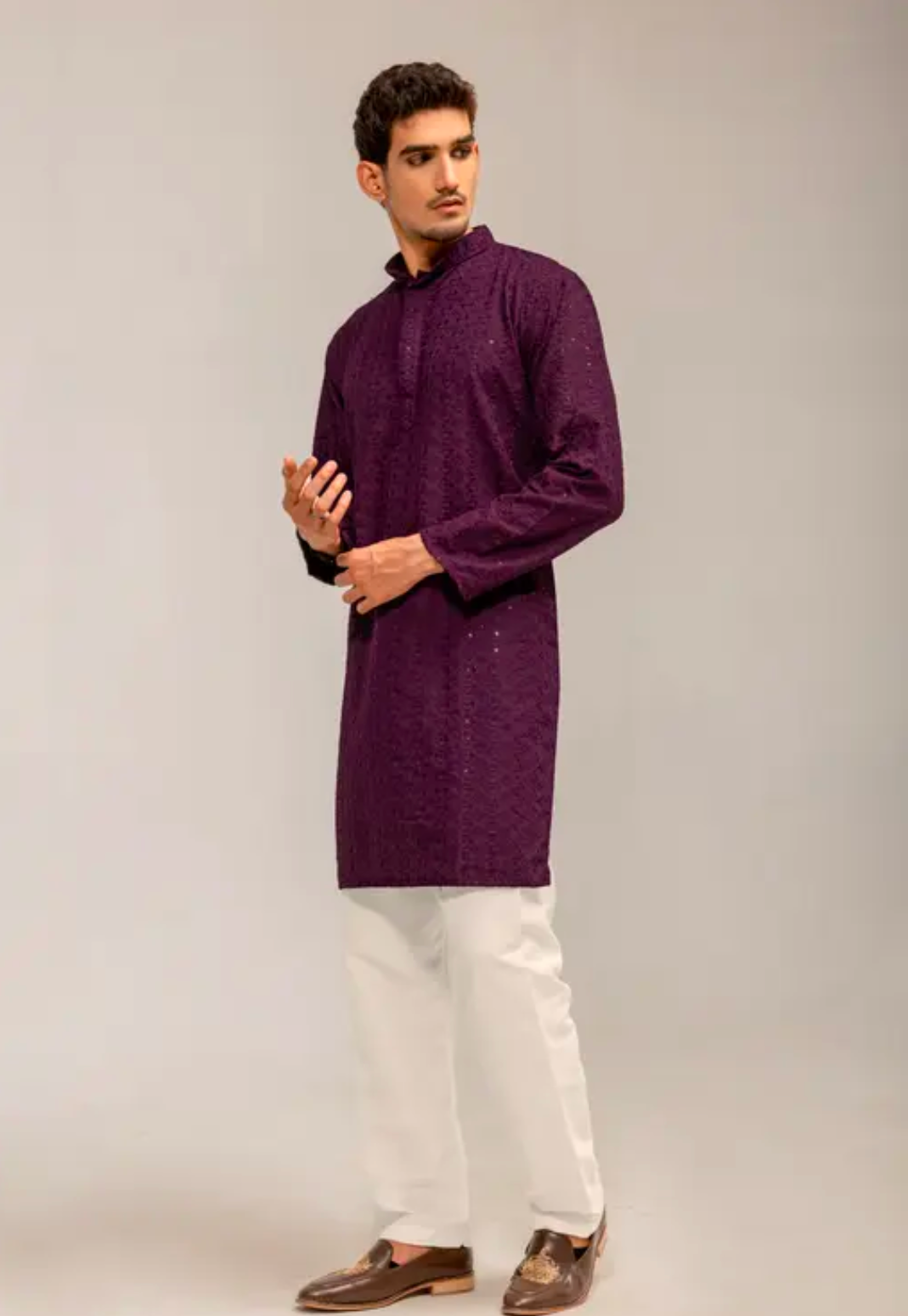 Purple Embroided  Men's Kurta