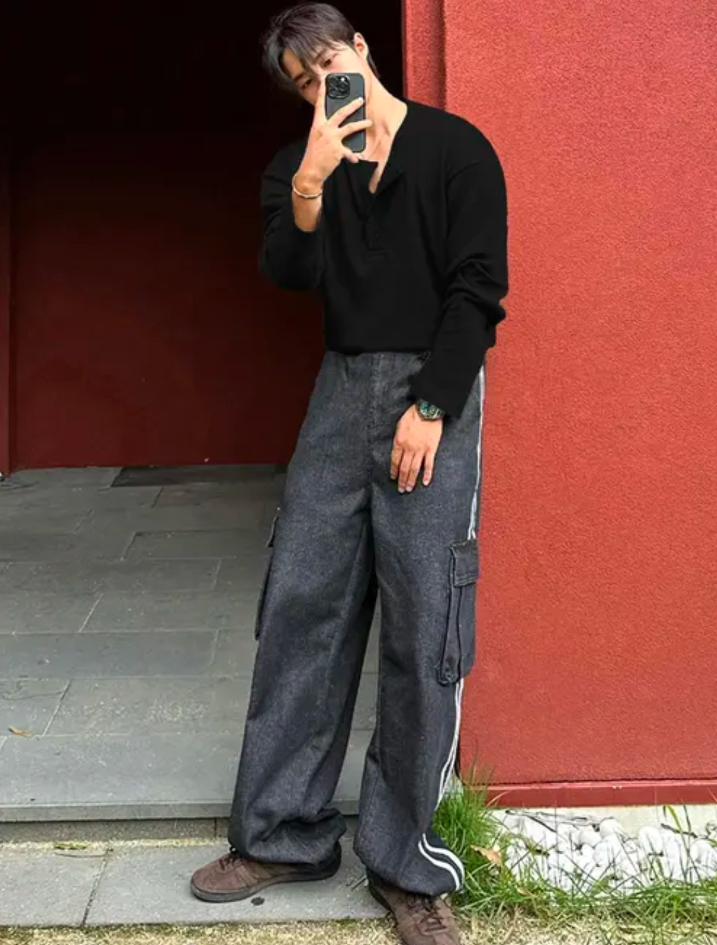 Black henley shirt