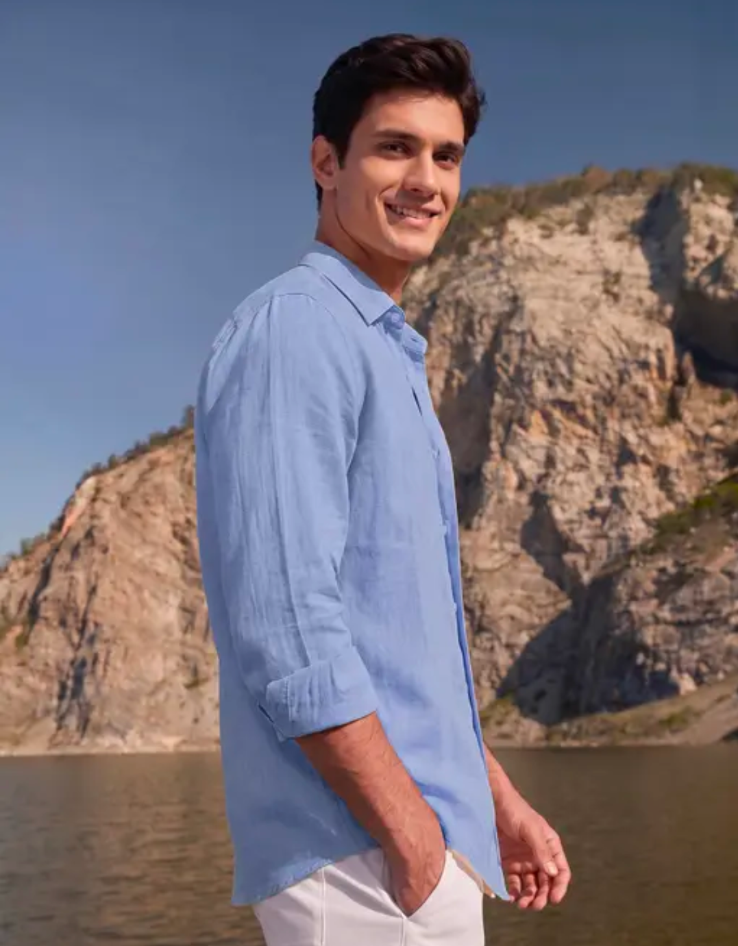 Aqua Blue Linen Shirt